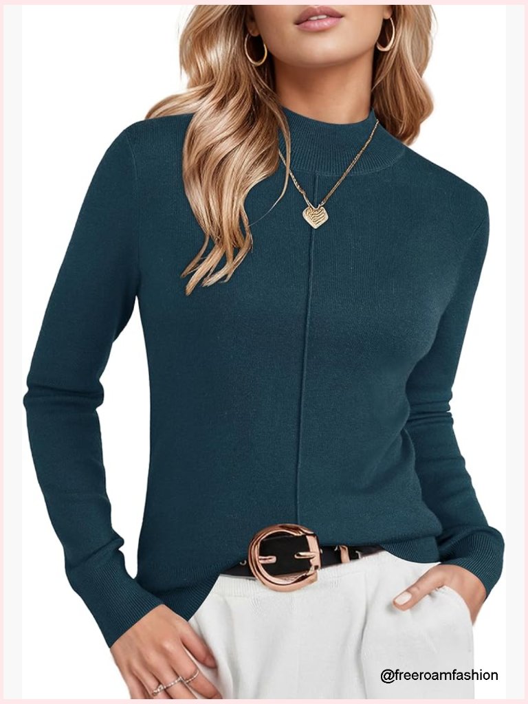 Women Mock Neck Wool Blend Pullover Sweater Business Casual Tops Fall Winter
